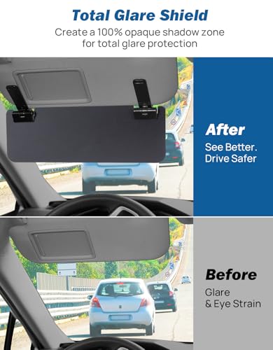 JOYTUTUS Sun Visor Extender for Cars, Opaque Sun Visor Extender Universal Sun Blocker UV400, Adjustable Visor Extension for Car Visor,Double-Clip,Anti Glare Stray Light - size: Standard Opaque