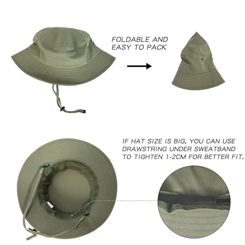 BOTVELA Men Cotton Foldable Flat Top Bucket Sun Hat - color: Army Green, size: 7 3/8-7 1/2