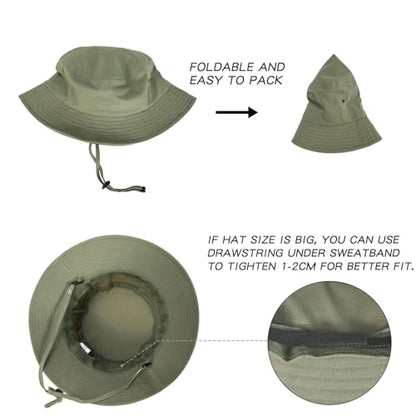 BOTVELA Men Cotton Foldable Flat Top Bucket Sun Hat - color: Army Green, size: 7 5/8-7 3/4