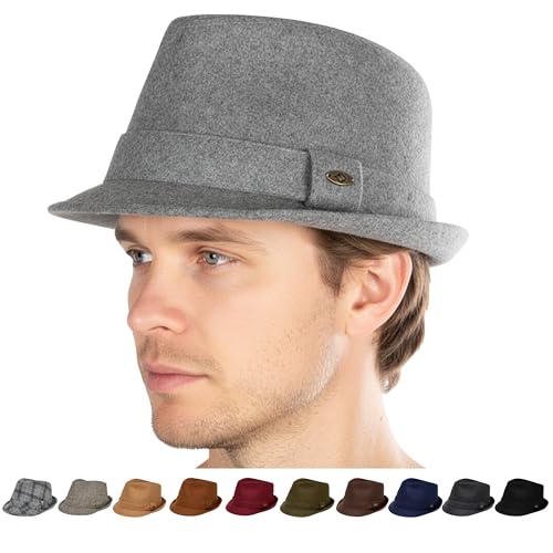 Funky Junque Mens Wool Blend Fedora, Vintage Winter Dress Hat - color: Light Grey, size: 6 3/4-7 1/8
