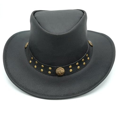 Equine Care Leather Cowboy Hat for Men & Women, Genuine Leather Western - color: Matte Black, size: 7-7 1/8
