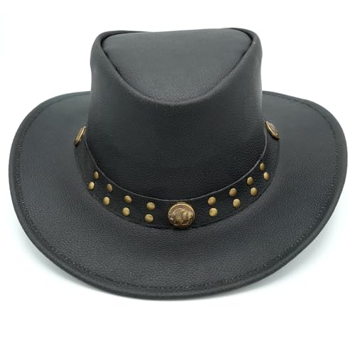 Equine Care Leather Cowboy Hat for Men & Women, Genuine Leather Western - color: Matte Black, size: 7-7 1/8