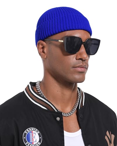 Short Fisherman Beanie for Men Women Wool Fleece Lined Winter Hat - color: 1pcs-blue