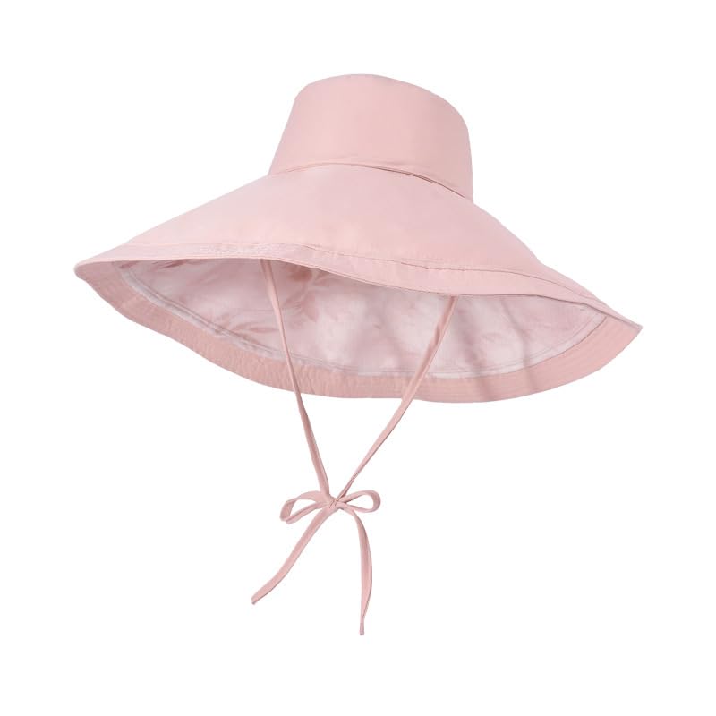 iHomey Packable Shapeable Extra Large Brim Floppy Sun Hat Reversible UPF 50+ Beach Sun Bucket Hat - color: B-pink