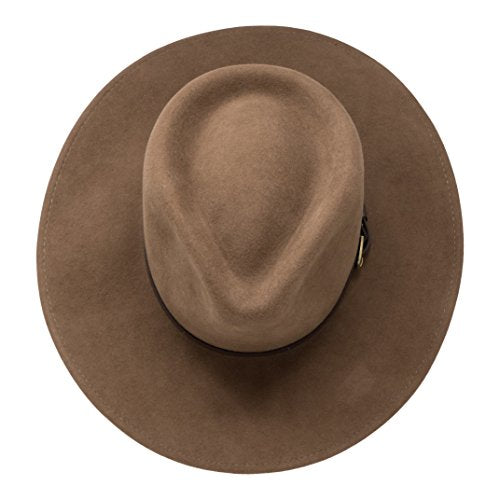 B&S Premium Lewis - Wide Brim Fedora Hat - 100% Wool Felt - Water Resistant - Leather Band - color: Light Brown, size: 7 3/4