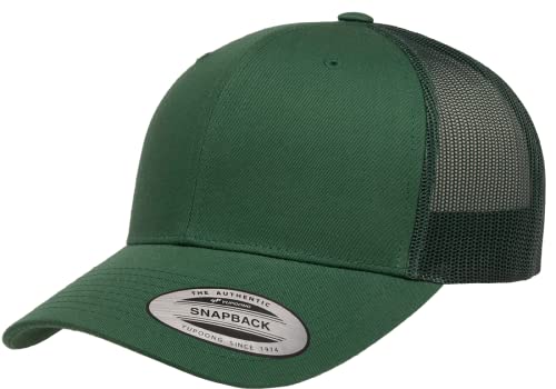 Yupoong Classic Mesh 6 Panel Retro Trucker Cap | Mid Profile Snapback - color: Evergreen