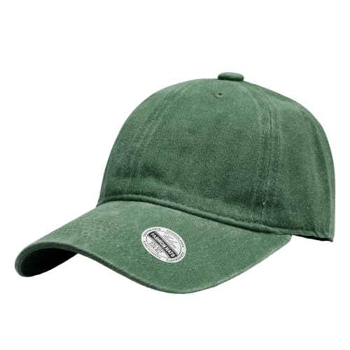 Falari Vintage Washed Cotton Baseball Caps, Original Classic Adjustable Size Low Profile Unconstructed Distressed Dad Hat - color: 1pk - Green