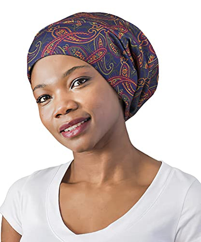 Adjustable Satin Lined Sleep Cap for Dreadlocks Curly Hair Large Head-Stay On Overnight - color: Black Yellow