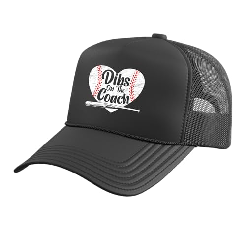 Dibs On The Coach Baseball Player Sport Lover Bat and Ball Trucker Hat with Adjustable Mesh Back - color: Black