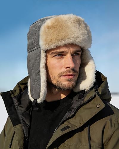 Croogo Trapper Hat Winter Hats for Men Trooper Russian Warm Hat with Ear Flaps Women Ushanka Fur Hat Windproof Ski Hat - color: Dpl10-urban Gray