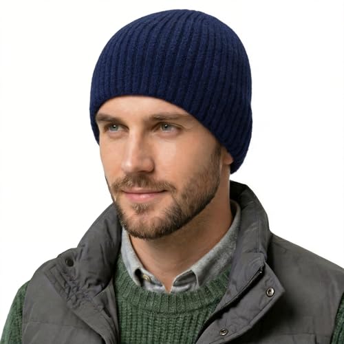 ZLYC Men Winter Knit Fisherman Beanie Hat Fashion Warm Daily Skull Cap - color: Solid Navy