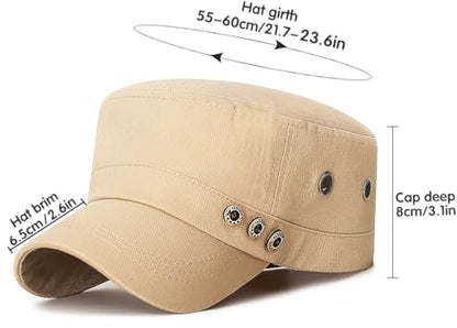 Men's Military Cadet Hat Flat Top Newsboy Cap - color: A - Beige
