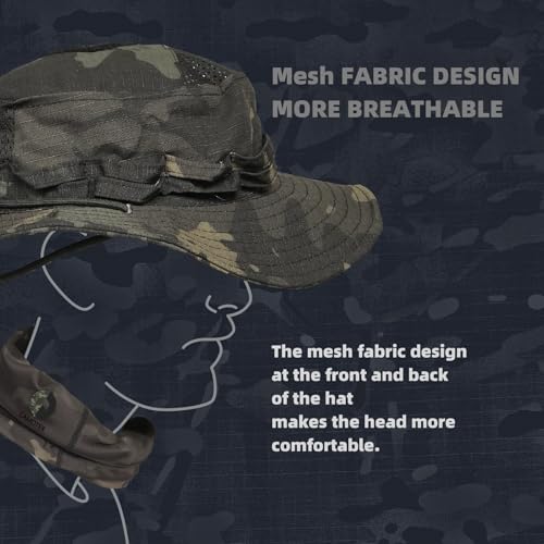 Camo Boonie Sun Hat with Face Mask UV Protection Fishing Hat Bucket Hat for Hunting Hiking Military Tactical Safari - color: Camo Cp Black
