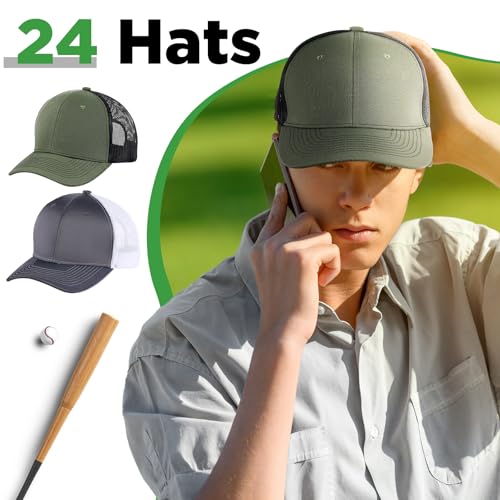 Suhine 24 Pcs Blank Trucker Hat Bulk,Unisex Baseball Cap - color: Dark Color