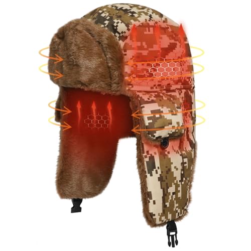Heated Trapper Hat, 24.8 Inch Electric Winter Heated Hat with Rechargeable Battery for Men Women - color: Camouflage
