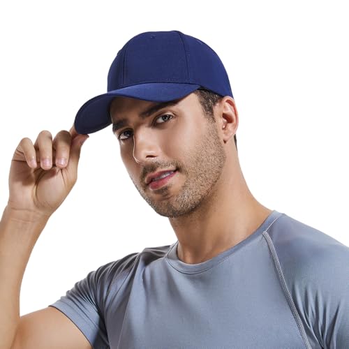 6 Panel Stretch Full Closed Baseball Caps Men's Blank Fitted Cap Curved Brim Elastic Closed Back Hat Q2426 - color: Navy