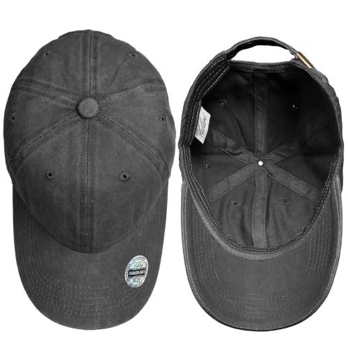 Falari Vintage Washed Cotton Baseball Caps, Original Classic Adjustable Size Low Profile Unconstructed Distressed Dad Hat - color: 2pk - Black & Black