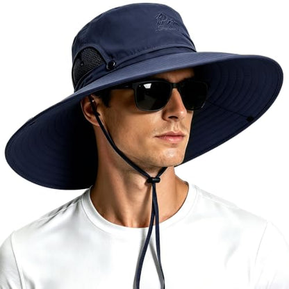 Mens Sun Hat Wide Brim Sun Hats for Men UV Protection Waterproof Bucket Hat - color: Blue