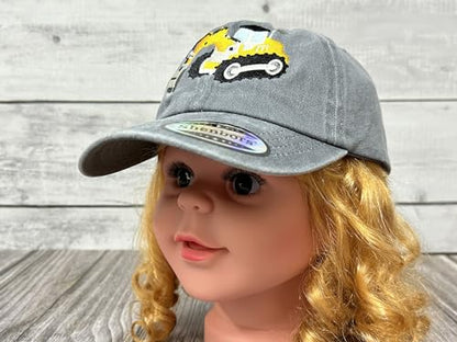 Embroidered Baseball Hats for Girls Boys - color: Excavator (Washed Gray)