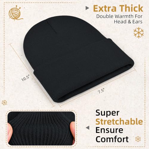 ZOORON Beanie for Men Women Slouchy Winter Beanie Hats Cuffed Skull Caps - color: 2pack-black&black