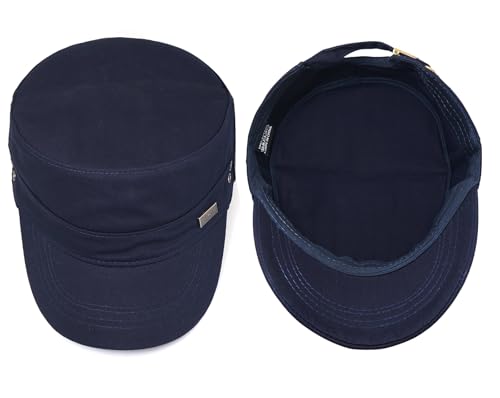 Initlove Cadet Army Cap Military Unisex Flat Top Hat for Men Women - color: Navy