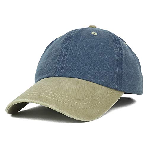 Trendy Apparel Shop Low Profile Unstructured Pigment Dyed Two Tone Baseball Cap - color: Navy Khaki