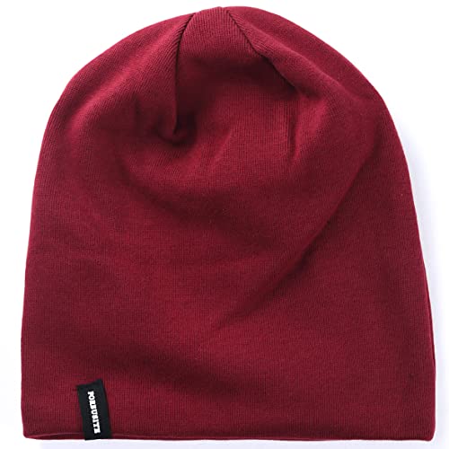 VECRY Mens Slouchy Beanie Knit Skull Cap Long Baggy Hip-hop Winter Summer Hat B305 - color: Solid Claret, size: Large
