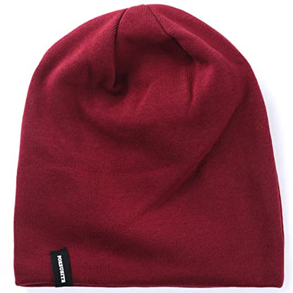 VECRY Mens Slouchy Beanie Knit Skull Cap Long Baggy Hip-hop Winter Summer Hat B305 - color: Solid Claret, size: Large