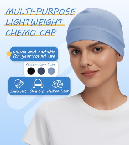 Cotton Skull Cap Sleep Cap Beanie Helmet Liner for Men Women - color: Set B-black,navy,light Blue