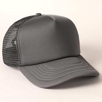 MIRMARU 5 Panels Blank Foam Front Two Tone Solid Trucker Mesh Back Baseball Cap with Adjustable Snapback Strap - color: Solid-charcoal