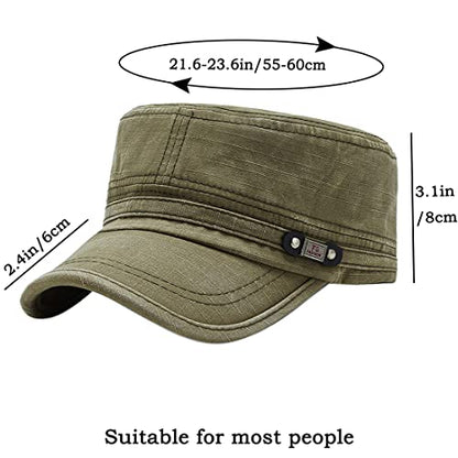 Unisex Cadet Army Cap Adjustable Flat Top Cap Washed Cotton Military Hat Baseball Cap - color: Green