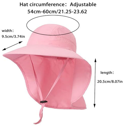 Ponytail Hole Kids Sun Hat with Neck Flap UV Protection Wide Brim Safari Hat for Boys Girls Breathable Mesh 6-12T - color: Pink
