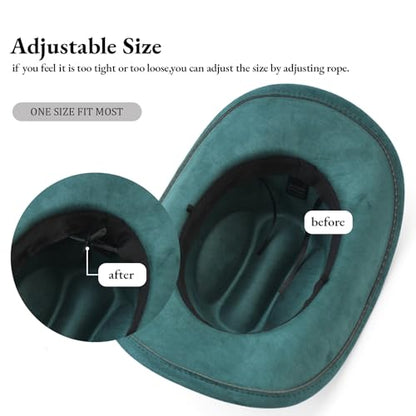 LIDHAY Cowboy Hat for Women Men with Shapeable Wide Brim Western Suede Hat for Cowboys and Cowgirls - color: Dark Green