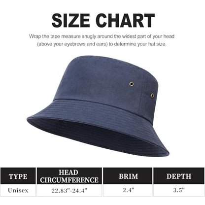BOTVELA Men Cotton Foldable Flat Top Bucket Sun Hat - color: Navy, size: 7 5/8-7 3/4