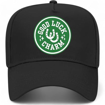 Good Luck Charm Circle Hat | Premium Adjustable Snapback Baseball Trucker Hats for Men & Women - color: Black