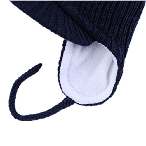 Toddler Fleece Beanie Winter Hat with Ear Flaps Baby Knit Hat with Visor - color: Navy, size: 1-2T