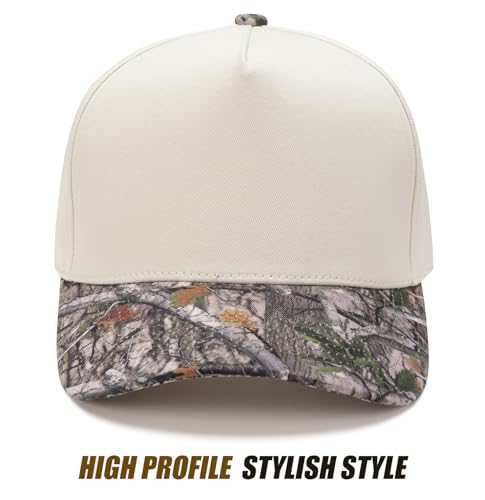 MEINICY Vintage Trendy Trucker Hat, 5-Panel Plain Snapback Hat - color: Beige Camo