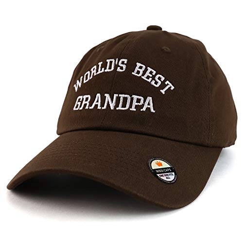 Trendy Apparel Shop World's Best Grandpa Embroidered Low Profile Soft Cotton Dad Hat Cap - color: Brown