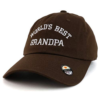 Trendy Apparel Shop World's Best Grandpa Embroidered Low Profile Soft Cotton Dad Hat Cap - color: Brown