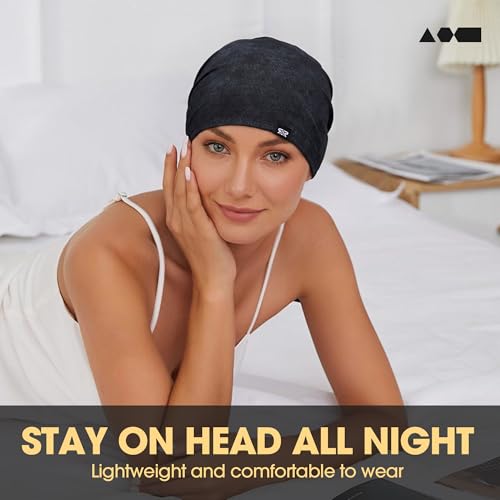 2Pcs Slouchy Beanie for Men Women Lightweight Breathable Hair Liner - color: Black + Black