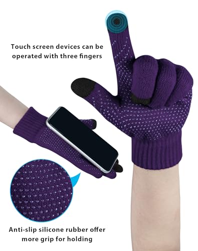 Loritta 3-Pieces Winter Hats for Women Warm Scarf Touchscreen Gloves - color: Violet