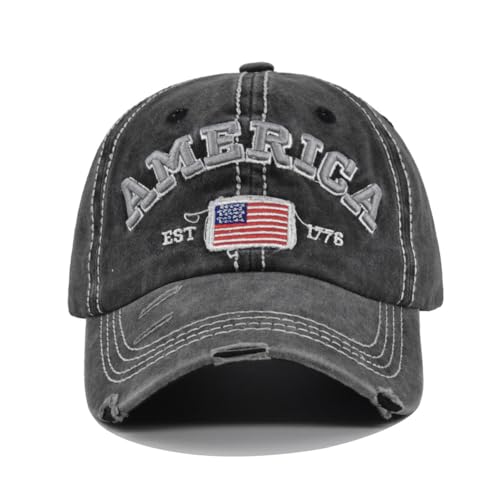 YuMENo Distressed American Flag Baseball Cap for Men Women Embroidered Adjustable Vintage Washed Cotton Dad Hat - color: Khaki
