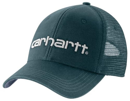 Carhartt Men's Canvas Mesh-Back Logo Graphic Cap - color: Dark Harbor Teal/Approaching Storm