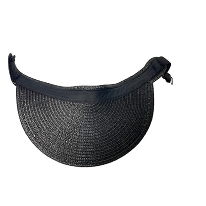 Women Foldable Straw Sun Visor, Packable Rollable Wide Brim Beach Hat, Adjustable Summer Visor for Travel Beach Golf - color: Black