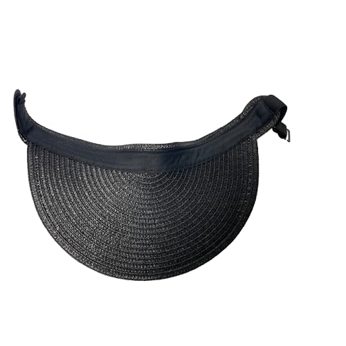 Women Foldable Straw Sun Visor, Packable Rollable Wide Brim Beach Hat, Adjustable Summer Visor for Travel Beach Golf - color: Black