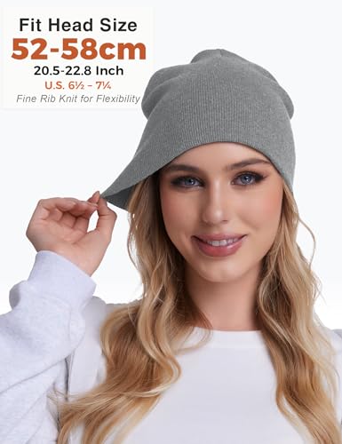 ROYBENS 100% Cotton No Cuff Beanie Hat Men Women, Fisherman Skull Cap - color: Light Gray