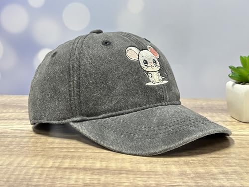 Adjustable Embroidery Animal Baseball Hat for Kid Toddler Child - color: Mouse (Washed Black)