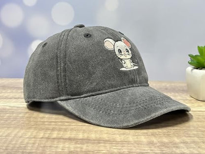 Adjustable Embroidery Animal Baseball Hat for Kid Toddler Child - color: Mouse (Washed Black)