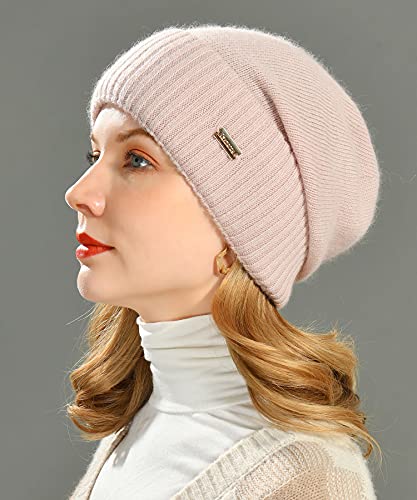 jaxmonoy Slouchy Beanies for Women Winter Lightweight Ladies Knit Hat Cuffed Soft Warm Slouch Beanie Cap - Brown - color: Pink