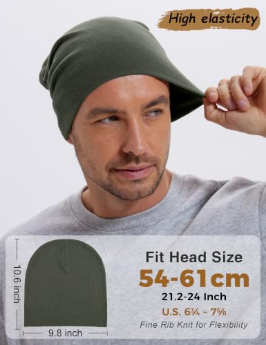100% Cotton Thin Beanie Hat Women Men Soft Slouchy Chemo Skull Cap - color: 1pc Grayish Green